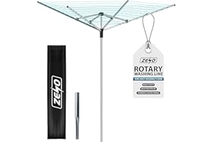 ZENO Outdoor Rotary Washing Line 45m | Easy Assembly 4 Arm Rotary Washing Line | Heavy Duty, Weather Proof, Powder Coated Finish Outdoor Clothes Dryer with Cover & Ground Spike | Silver