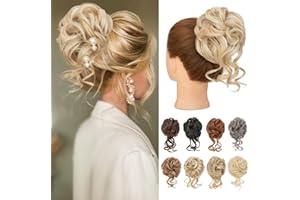 Benehair Dutt Haarteil mit Klammer Natürlich Messy Bun Haarteile für Dünnes Haar Synthetik Haar Scrunchies Haardutt Haarteile für Frauen Mädchen(Hellbraun mit Blond, 75g)