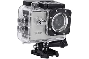 QINLORGO Action Camera, 1080p 2inch TFT LCD HD Screen Sports Camera Set, 30m Waterproof 140° High Resolution Wide Angle Camera with Battery(Silver)