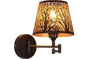 AIRTWESD Nero metallo Appliques da comodino LED Applique da parete a braccio girevole Applique di Paralume E27 Lampada da parete interno (senza lampadina)