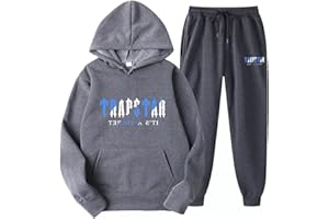 YiLianDa Tuta Trapstar Uomo Donna 2 Pezzi Completo Trapstar London Unisex Felpa con Cappuccio in Plie e Pantaloni Trapstar Tuta Jogging Sportiva Set Autunno Inverno