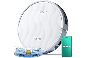 ‎TESVOR Tesvor Saugroboter mit Wischfunktion - M2 Staubsauger Roboter,6000Pa Starke Saugkraft Roboterstaubsauger,Selbstaufladend,WLAN, 5200 mAh +180 Min.Laufzeit Ideal für Tierhaare,Teppich,Hartboden.
