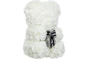 Brandsseller Orso di Rose ca. 25 cm Orsacchiotto Orsetto di Fiore Regalo romantico Matrimonio San Valentino Anniversario Decorazione - Bianco