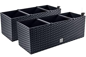 PAFEN 2in1 Set 2X Caja De Balcón Caja De Flores Aspecto De Ratán 4 Colores Maceta De Flores (Antracita)