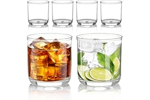 Kyraton Verres à Whiskey Old Fashioned Set de 6, Plastique PET Transparent 340ml Robustes Incassables, Verres à Boissons pour Bière, Jus, Lait Froid, Scotch, Vodka, Bourbon, Cocktail.
