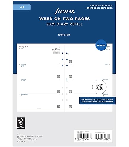 81x120mm Paper Filofax Pocket 2026 Diary Refill - Month On Two Pages, English (81x120mm) Filofax Diary Refill - View #7