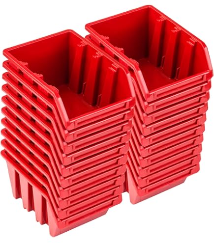 Contenitori Impilabili Set Di 12 Scatole Impilabili Per Stoccaggio - Dimensioni 300x183x81 Mm, Rosse, Resistente Scatole Rosse 300x183x81 - Foto 9