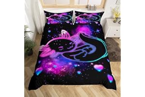 LOUSSIESD Kinder Süß Axolotl Bettwäsche Set 135x200cm Mädchen Funkeln Karikatur Salamander Bettbezug Set Jungs Violett Blau Galaxis Axolotl Betten Set Zimmerdekoration Kleinkind Kawaii Reptil Tier 2 Stk