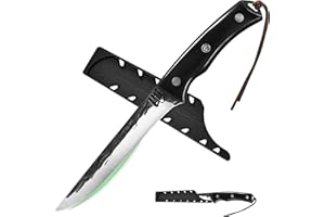 FULLHI Cuchillo deshuesador con funda,Cuchillo de cocina Full Tang,Cuchillo de acero al carbono para trinchar y deshuesar,Cuchillo de pesca para casa,Camping Barbacoa (Negro, 15,5cm)