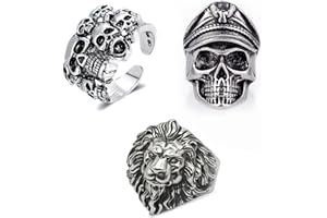 Lithyc Confezione da 3 Anelli da Uomo con Teschio,Anelli Uomo,Anelli Regolabili, Anelli da Motociclista Hip Hop Halloween