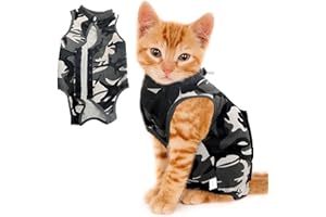 Voarge Traje de recuperación para gatos, traje de gato después de la operación, antifugas, evita lamer después de la cirugía, desgaste y mantenimiento del calor, traje de tela de recuperación para
