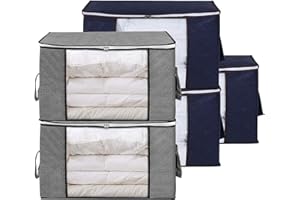 AIDBUCKS Bolsa de almacenamiento, 60 x 35 x 43 cm, 5 unidades, con asa reforzada y cremallera estable de tela gruesa para ropa de cama, plegable, azul y gris.