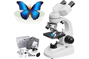 USCAMEL Mikroskop LED-Fernglas-Verbundmikroskop, 40-fache Vergrößerung, professionelles Verbundmikroskop mit Weitfeld, 10-fache 25-fache Okularen, Mikroskop-Okularen, Telefon-Adapte