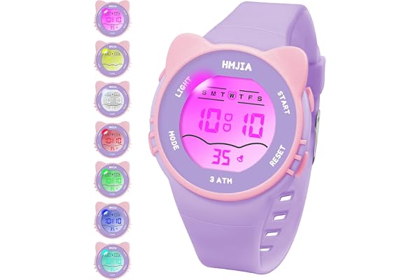 HMJIA Montre Enfant avec Motif Chat Set de Colliers 3ATM Étanche avec Alarme Chronomètre Lumière Montre Digitale Enfant Anniversaire pour 3-12 Ans Filles