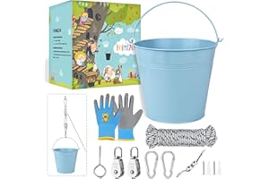 FORMIZON Poulie Enfants, Poulie avec Seau en Métal, Système de Poulie pour Enfants et Seau Pliable, Accessoires pour Cabane dans Les Arbres et Tour de Jeu, Jouets de Jardin pour Enfants de 3+ (Bleu)