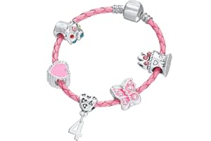 JEWELLERY HUT Children's Pink Leather Happy 4th Birthday Charm Bracelet with Gift Box - Girl's & Children's Birthday Gift Jewellery