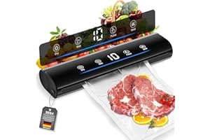 MIHOHO Vakuumiergerät, Vakuumierer mit LED-Anzeige und Spracherinnerung, automatisches Luftversiegelungsgerät mit 20 Vakuumierbeuteln, Multifunktions mit Trocken/Nassversiegelungsmodus (schwarz)