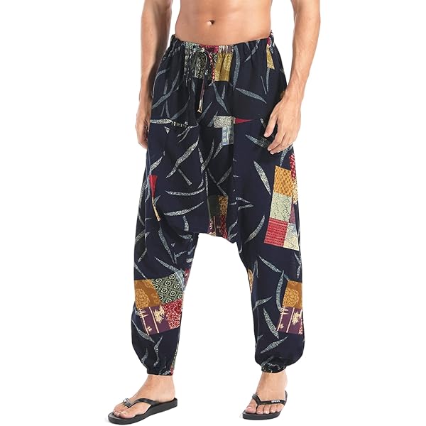 AITFINEISM Heren Casual Trekkoord Losse Fit Rokken Aladdin Hippie Harem Harajuku Broek (S,Zwart