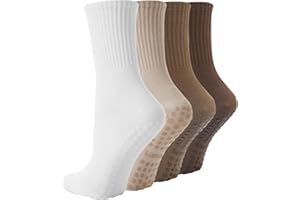 BONANGEL Chaussettes Antidérapantes Femme en Coton pour Pilates Yoga Sport Ballet 4 Paires
