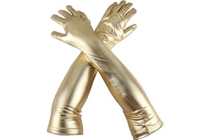 Miunpri Gants Longs Dorés en Cuir Synthétique Verni - Élastique, Base de Soie de Glace - Ensemble de Performance pour Halloween Femme