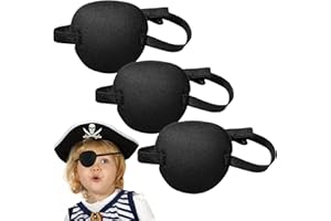 LAOJU Eye Patch, Elastic Single Eye Mask, Pack of 3, Pirate Eye Patch, Adjustable Eye Patches with Buckle, Suitable for Adults, Children, Amblyopia and Prom Pirate Costume