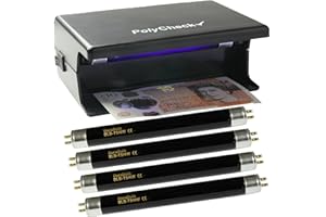 POLYCHECK 4 Watt UV Money Checker + 4 Spare DuraBulb® Bulbs - Detects Forged Polymer & Paper Bank Notes