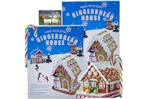 TJMOLTEN Christmas Gingerbread House Kit - Make Your Own Gingerbread with Gingerbread Biscuits Icing Snowman Decoration Christmas Sweets & Candy Canes - Christmas Eve Box Fillers Xmas Fun 2 Pack (Blue & Blue)