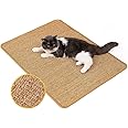 S2C Cat Scratching Mat, 60x40CM Natural Sisal Cat Scratch Mats, Horizontal Non Slip Cat Scratch Pad & Cat Rug for Floor, Cat Mat Protect Carpets and Sofas, Cat Mat With Sticky Velcro Tapes