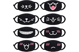 AOZUO Pack of 8 Cute Cat Face Masks, Kawaii Cotton Mouth Masks, Reusable, Washable Face Mask, Anti-Dust, Anime Masks for Women and Men