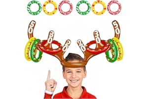 YAYAFUNFUN Christmas Party Ring Toss Game,Christmas Inflatable Reindeer Antler Hat with 6 Rings,Chirsmas Toss Game Props,Xmas Party Toss Games for Kids Adults Family Xmas Xmas Fun Games Indoor Outdoor