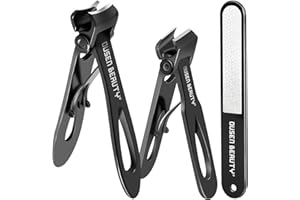 OUSEN BEAUTY Nail Clippers for Thick Nails, Wide Jaw Opening Nail Clippers with Curved and Slant Straight Blade Edge, Heavy Duty Thick Toenail Clippers Fingernail Cutters Set with File for Seniors Adult Men Women