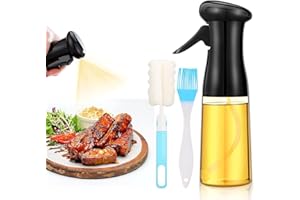 SANYOCZH Oil Spray Bottle, 7 oz / 210 ml Olive Oil Sprayer for Cooking with Brush, Vinegar Olive Oil Mister for Kitchen, Suitable for Air Fryer, BBQ, Baking, Salad (Black)