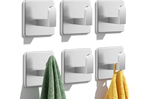 Auxmir 6 Pièces Crochet Adhesif Mural, Porte Serviette Salle de Bain Acier Inox, Porte Manteau Autocollant Sans Percer, Accroche Torchon Cuisine Etanche Antirouille
