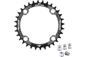 QIAMNI 104 BCD 32T 34T 36T 38T Narrow Wide Single Chain Ring with 4 Pieces Sprocket Bolts for Road Bikes, Mountain Bikes, BMX MTB Bike