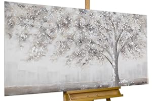 KunstLoft Tableau peinture moderne | 100% PEINT À LA MAIN | 140x70cm | Peinture sur toile 'Way back home' | Arbres & forêt | Gris Blanc | Deco murale salon