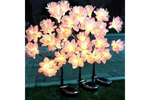 QINER Solar Lights Garden Ornaments Outdoor Flower, 3 Pack 36 LED Garden Lights Solar Powered Waterproof IP65, 2 Modes Peach Blossom Landscape Lighting Creative Pathway Stake for The Patio, Yard, Lawn