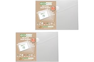 eco-eco A6 95% Recycled Clear Press Stud Popper Wallet, Plastic Folders (Pack of 10), eco155x2