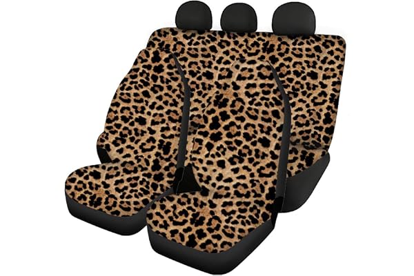 Woisttop Lot complet de 4 housses pour sièges de voiture avant et arrière Ajustement universel Motif léopard