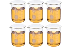 PATIKIL 250ml Low Form Glass Beaker, 6 Pack 3.3 Borosilicate Glass Graduated Printed Scale Measuring Cups with Spout for Kitchen Lab Liquids