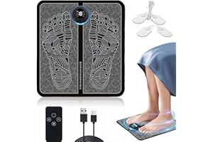 RUTIDA EMS Foot Massager,Foldable Electronic Feet and Calves Massager with 8 Modes 19 Intensities,USB Rechargeable Muscle Stimulatior Massage Mat with Remote Control & Electrode Patch for Feet and Legs