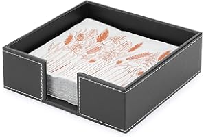 BTSKY Portatovaglioli quadrato in pelle ecologica in poliuretano, per tovaglioli da cocktail, per tavolo da pranzo, cucina, ristorante, hotel, ricevimenti e feste, in pelle PU, colore nero