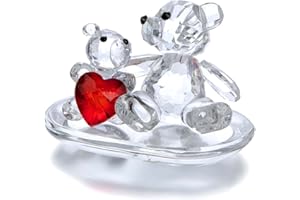 H&D HYALINE & DORA Rotes Herz Dekor Kristall Mutter & Baby Bären Glas Bär Tier Figur Briefbeschwerer Dekor für Home Office Tisch