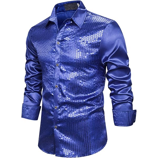 Glitzer Hemd Herren Pailletten Langarm Glitzerhemd 70er 80er