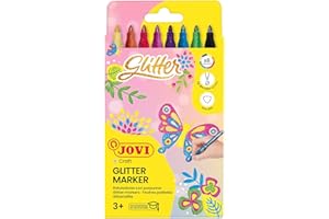 Jovi - Stylos GLITTER, Boîte de 8 stylos, Couleurs assorties avec effet pailleté, Pointe très solide et résistante (1608G)