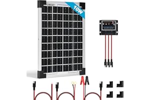 SARONIC Kit panneau solaire 10W, chargeur de batterie 12V, système solaire hors-réseau étanche avec contrôleur de charge solaire PWM 5A pour le toit d'une voiture, d'un camping-car ou d'une caravane