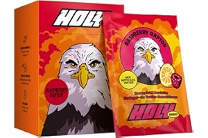 HOLY Energy Gaming Booster 10 Tasting Box “Raspberry Raptor” with Raspberry Flavour Powder | 10 portions with NewCaff & Green Tea Extract | Focus Drink | Vegan with 100% natural fruit flavours