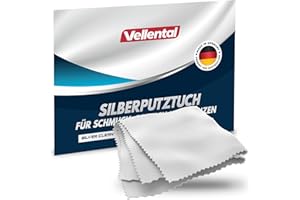 ‎VELLENTAL Silberputztuch für Schmuck, Besteck & Münzen - Silber Poliertuch zur Pflege und Reinigung von Echtsilber, Silberschmuck made in Germany