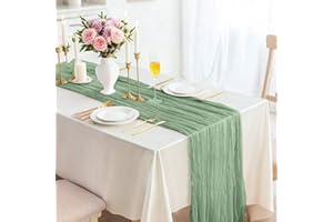 Kesfey 90x400cm Sage Green Table Runner Cheesecloth 13FT Long Boho Rustic Gauze Fabric Table Runner Green Sage Cheese Cloths Baby Bridal Shower Birthday Wedding Party Decorations