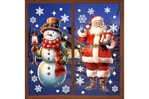 LOMIMOS 2 Sheets Extra Large Christmas Window Stickers, 42.5x90 CM Christmas Window Clings Ink-wash Style Santa Snowman Snowflakes Window Decals for Xmas Home Decoration & Party Supplies