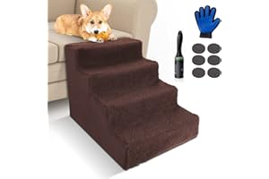 HEVOL Escalier pour Chiens, Rampe pour Animaux de Compagnie 4 Marches, Escabeau pour Chien avec Barreaux de Soutien en Plastique, Envoyer 1 Rouleau à Peluches, 1 Gants, 6 Coussinets Ronds